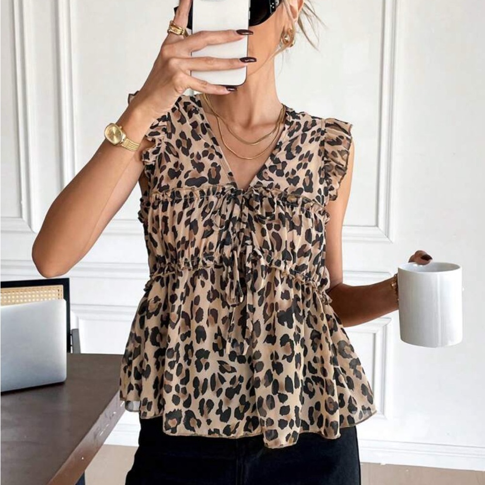 Leopard cheetah print front tie top